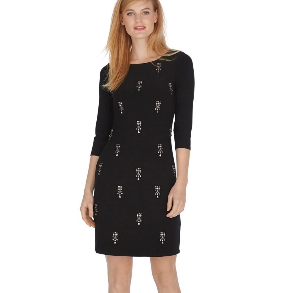 White House Black Market 3/4 Sleeve Embellished Shift Cocktail Causal Dress